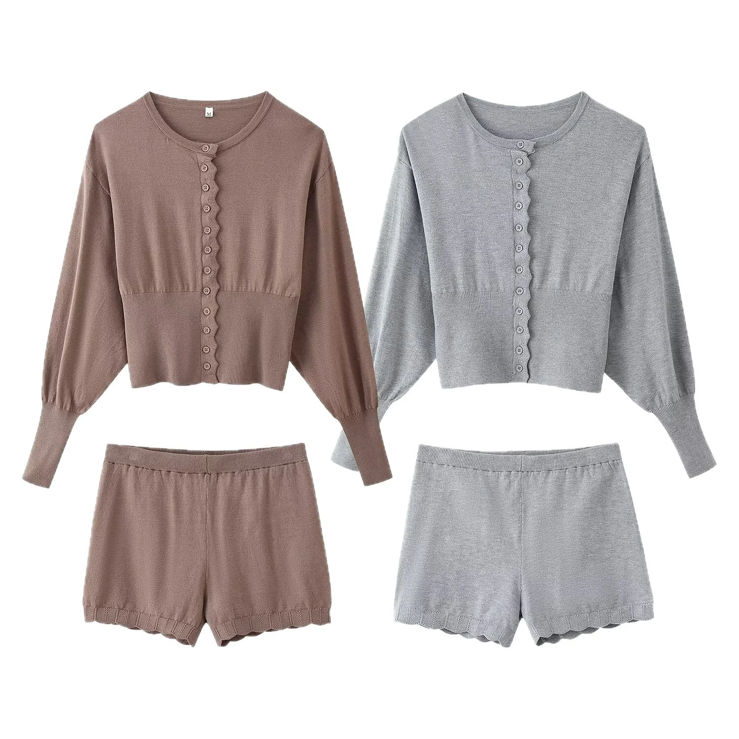 Two-color Knitted Slim-fit Top And Shorts Set — image 3