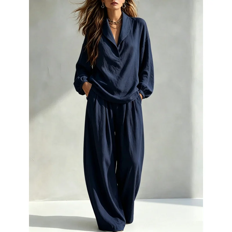 Two-piece Set Chic Lapel-collar Long-sleeve Top Relaxed Fit — image 8