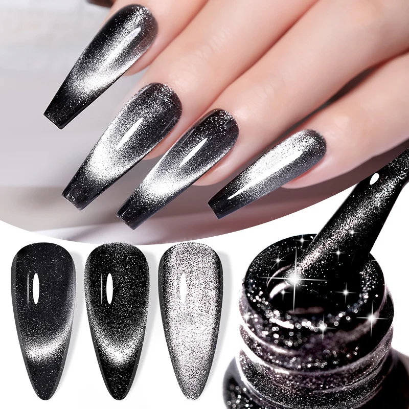 Ultra-black Crystal Cat Eye High-quality Black And Gray Pearlescent Nail Gel — image 6