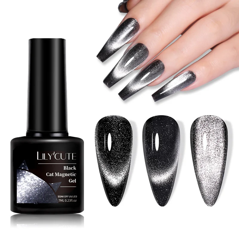 Ultra-black Crystal Cat Eye High-quality Black And Gray Pearlescent Nail Gel — image 3