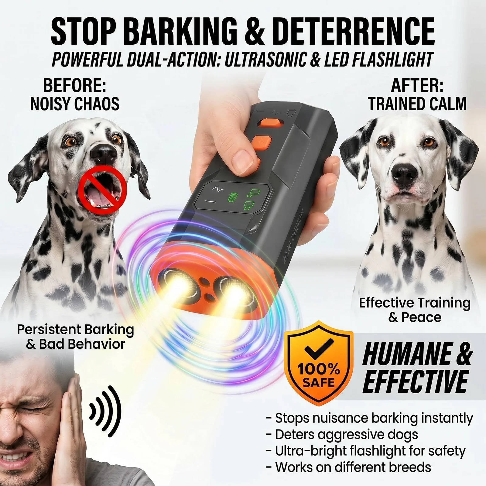 Ultrasonic Dog Bark Deterrent Device, 33FT Effective Range Indoor Outdoor Use, Safe &… — image 8