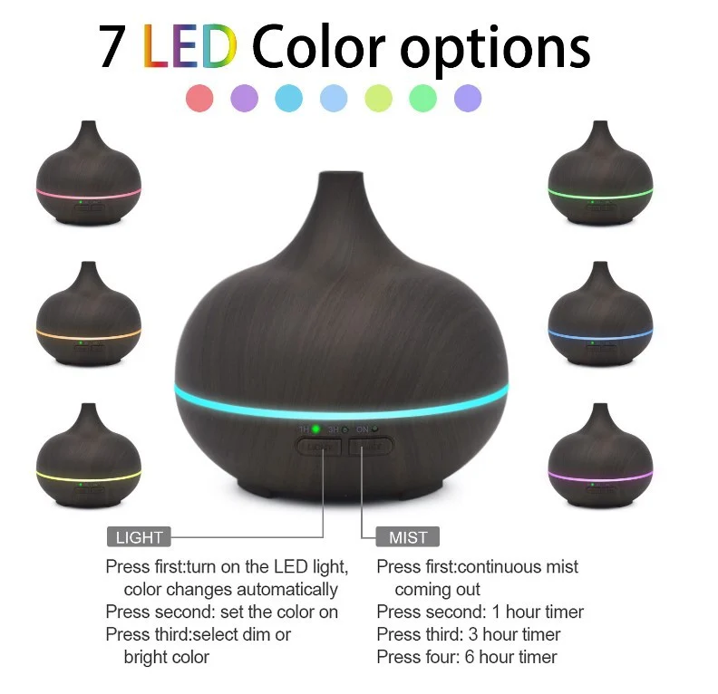Ultrasonic Wood Grain Seven-color Humidifier For Home, Office, Bedroom, Essential Oil,… — image 2