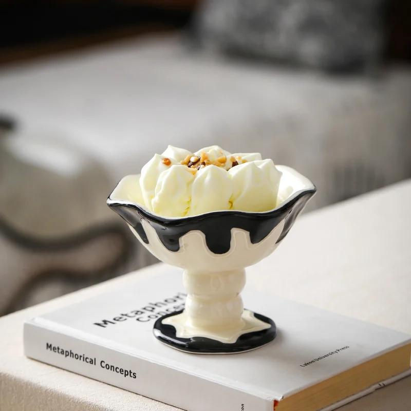 Underglaze Decorated Ceramic High Footed Cup Ice Cream Bowl Dessert — image 2