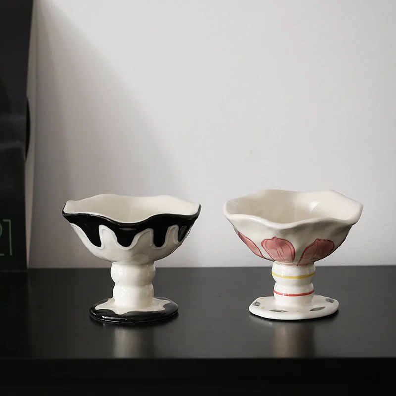 Underglaze Decorated Ceramic High Footed Cup Ice Cream Bowl Dessert — image 6