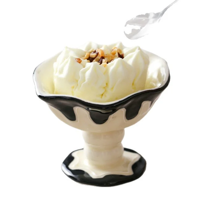 Underglaze Decorated Ceramic High Footed Cup Ice Cream Bowl Dessert — image 3