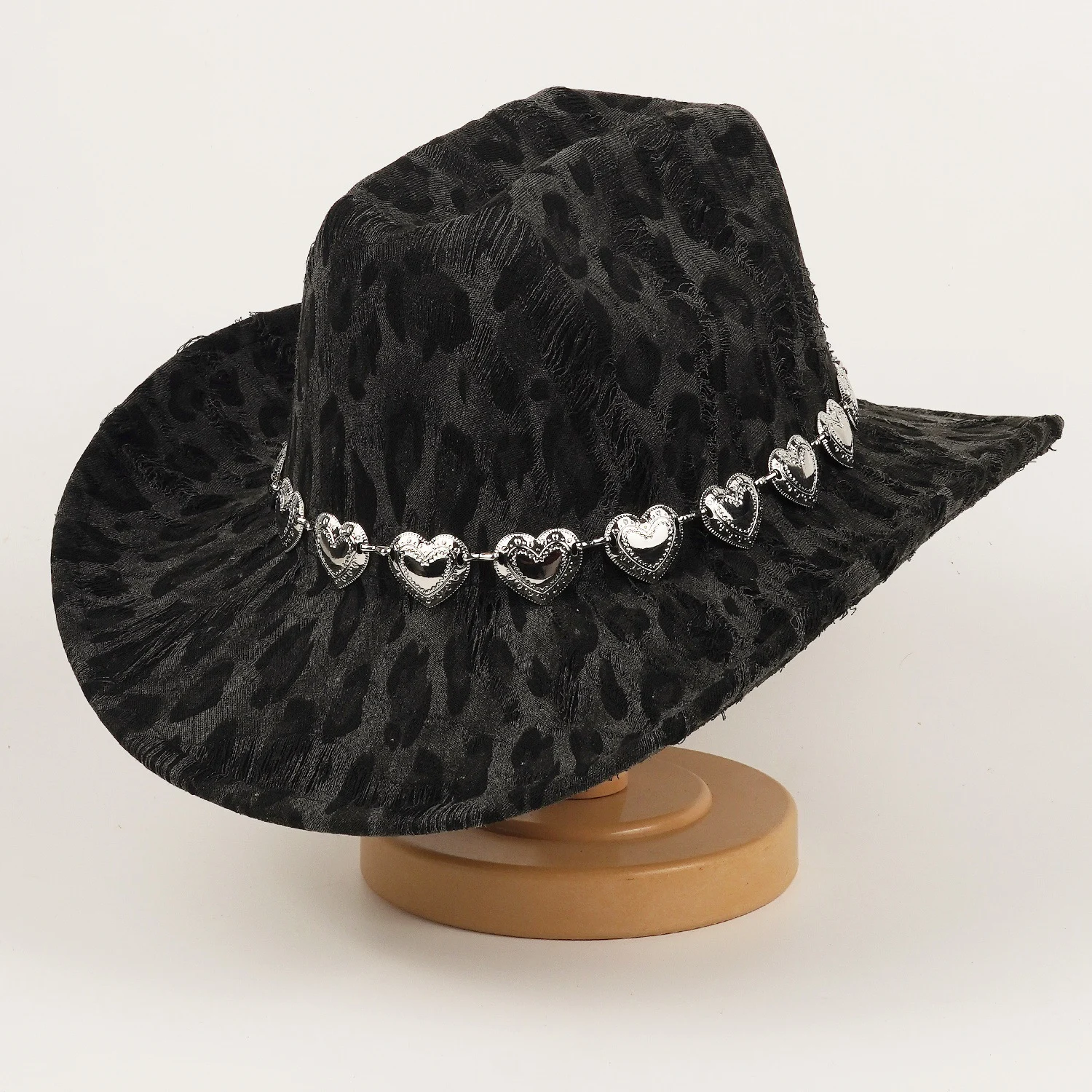 Unisex Black Leopard-print Denim Hat — image 3