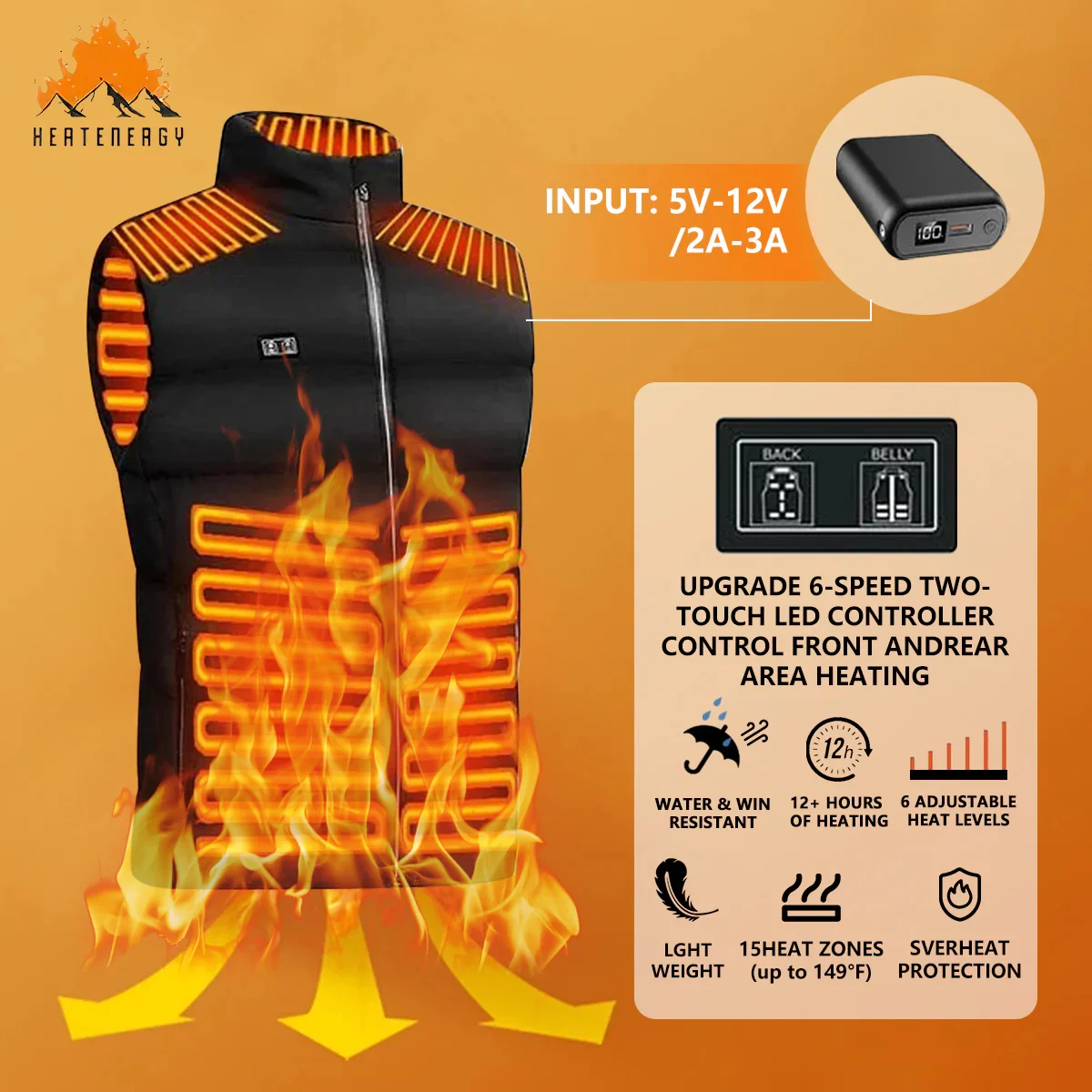 Updated Version Two-touch 15heat Zones LED Controller Heated Vest For Men & Women With… — image 8