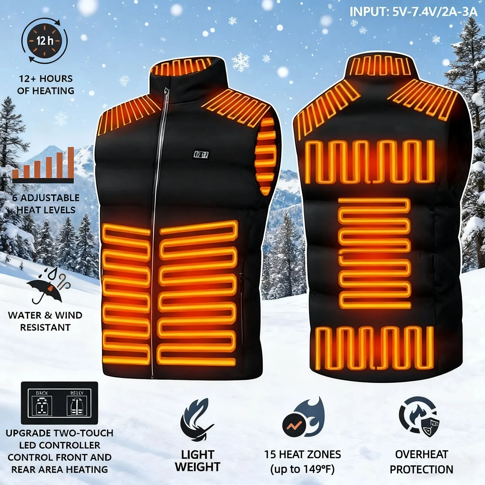 Updated Version Two-touch 15heat Zones LED Controller Heated Vest For Men & Women With… — image 9