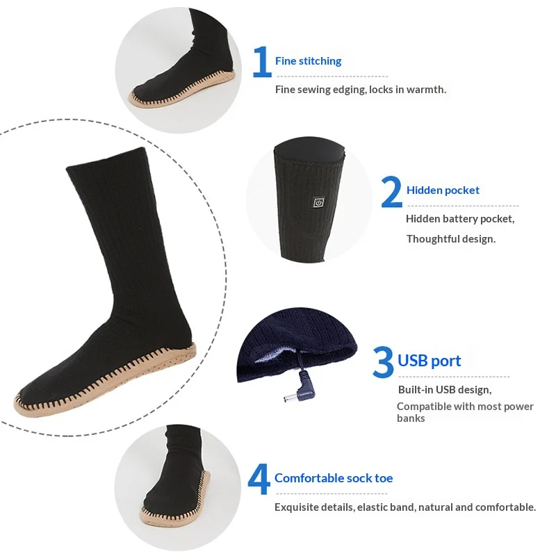 USB Temperature-controlled Heated Socks Winter Foot Warmer — image 2