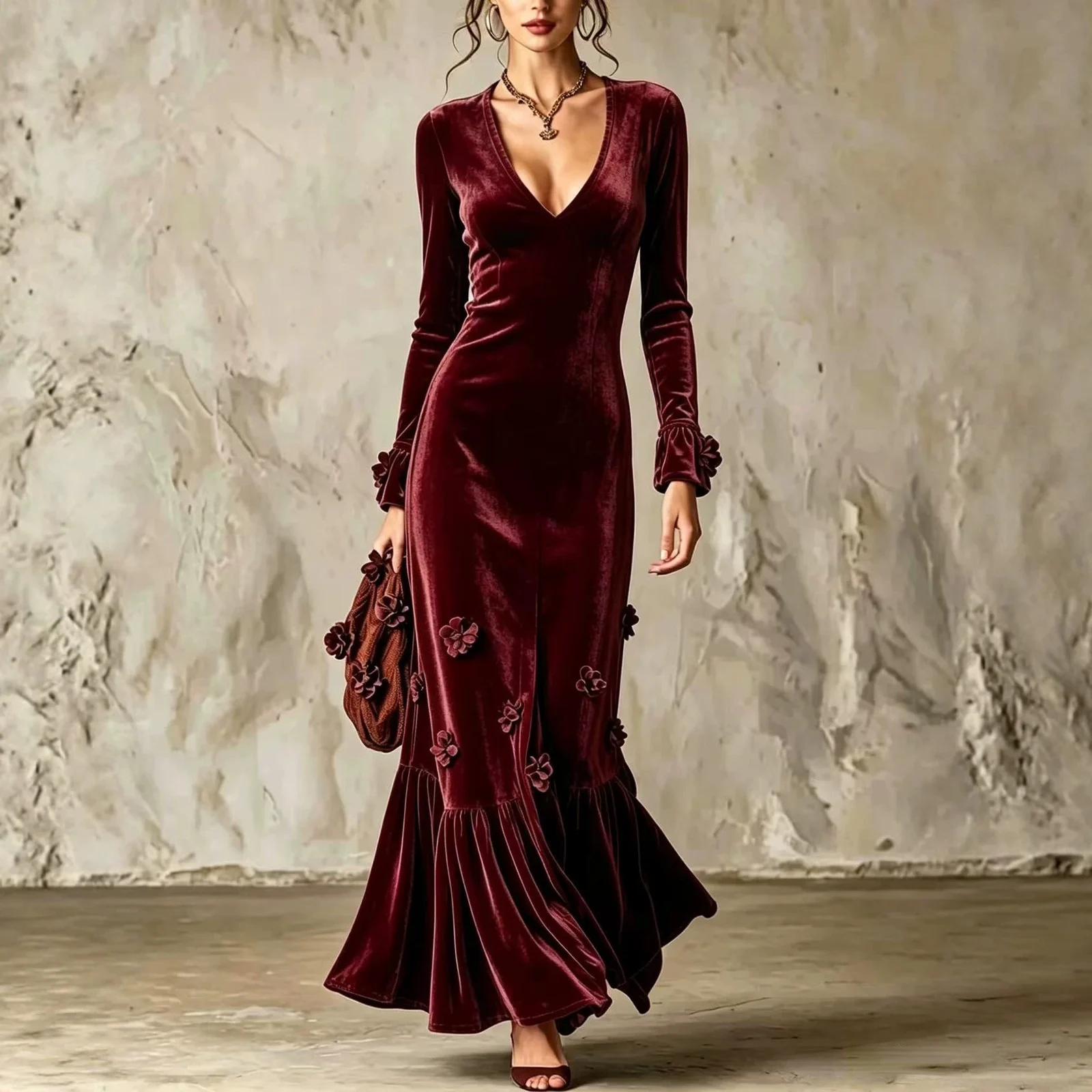 V-neck Sheath Skirt Figure-hugging And Elegant Fishtail Dress — image 3
