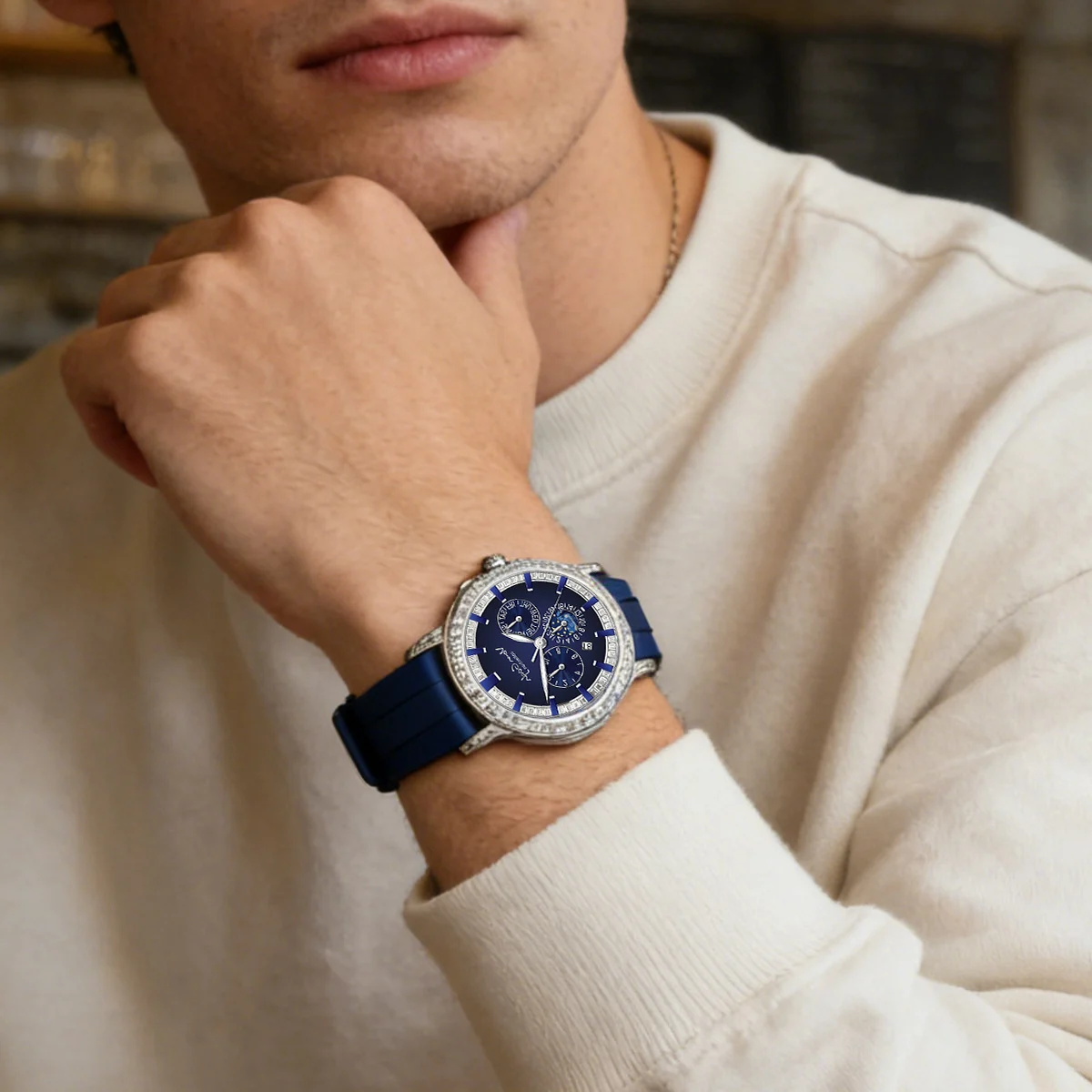 VAN GOGH High Appearance Light Luxury Men's Luminous Blue Mechanical Watch Bohui Series — image 6