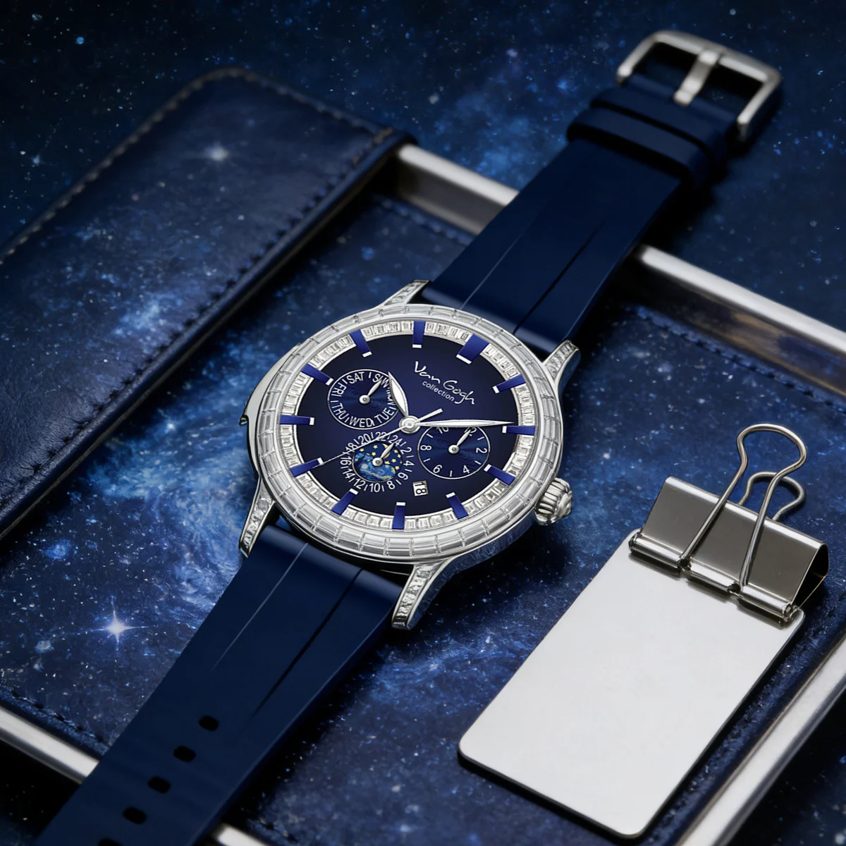 VAN GOGH High Appearance Light Luxury Men's Luminous Blue Mechanical Watch Bohui Series — image 5