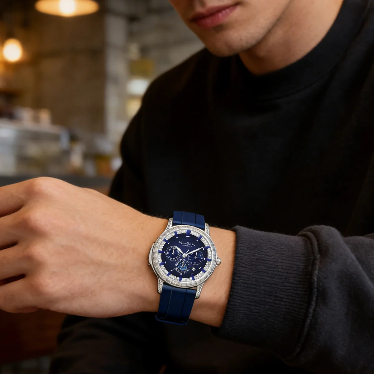 VAN GOGH High Appearance Light Luxury Men's Luminous Blue Mechanical Watch Bohui Series — image 2