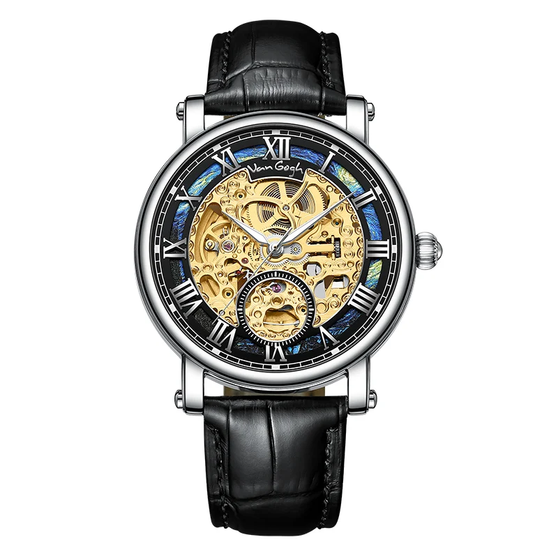 VAN GOGH Starry Night Series Blue Dial Skeleton Mechanical Movement Watch Daily Waterproof — image 5
