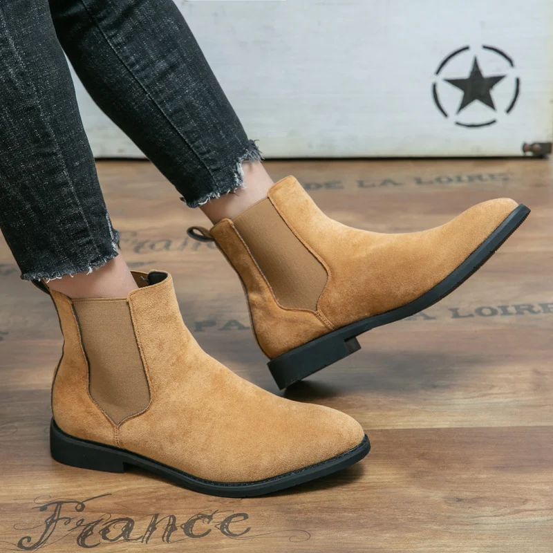 Velvet-lined British-style Pointed-toe Casual Slip-on Work Leather Boots — image 4