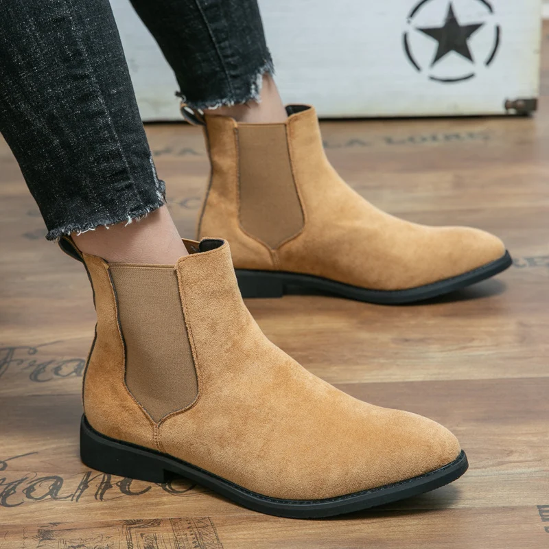 Velvet-lined British-style Pointed-toe Casual Slip-on Work Leather Boots — image 3