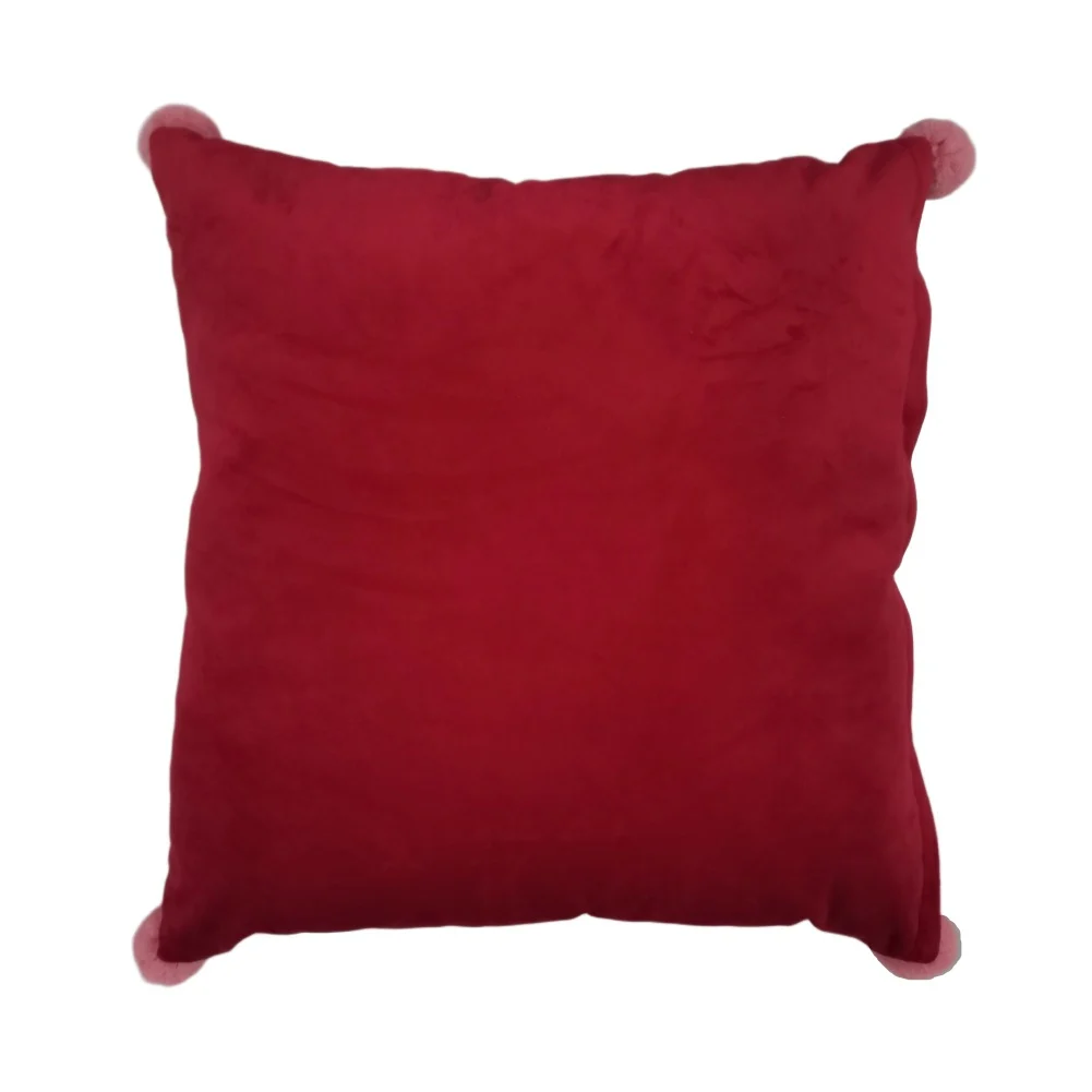 Velvet Throw Pillow With Pom Poms, Color Contrast 4 Corner Cushion For Sofa Home Decor — image 2
