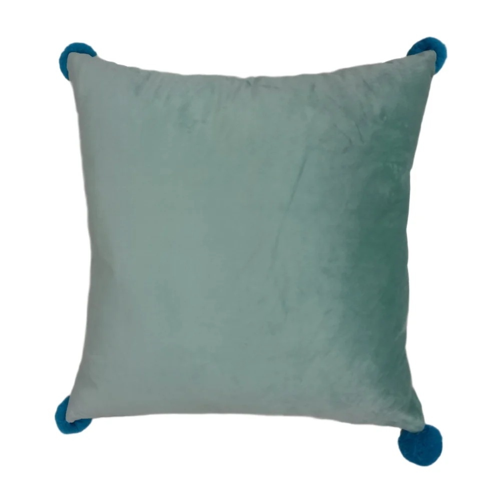 Velvet Throw Pillow With Pom Poms, Color Contrast 4 Corner Cushion For Sofa Home Decor — image 4