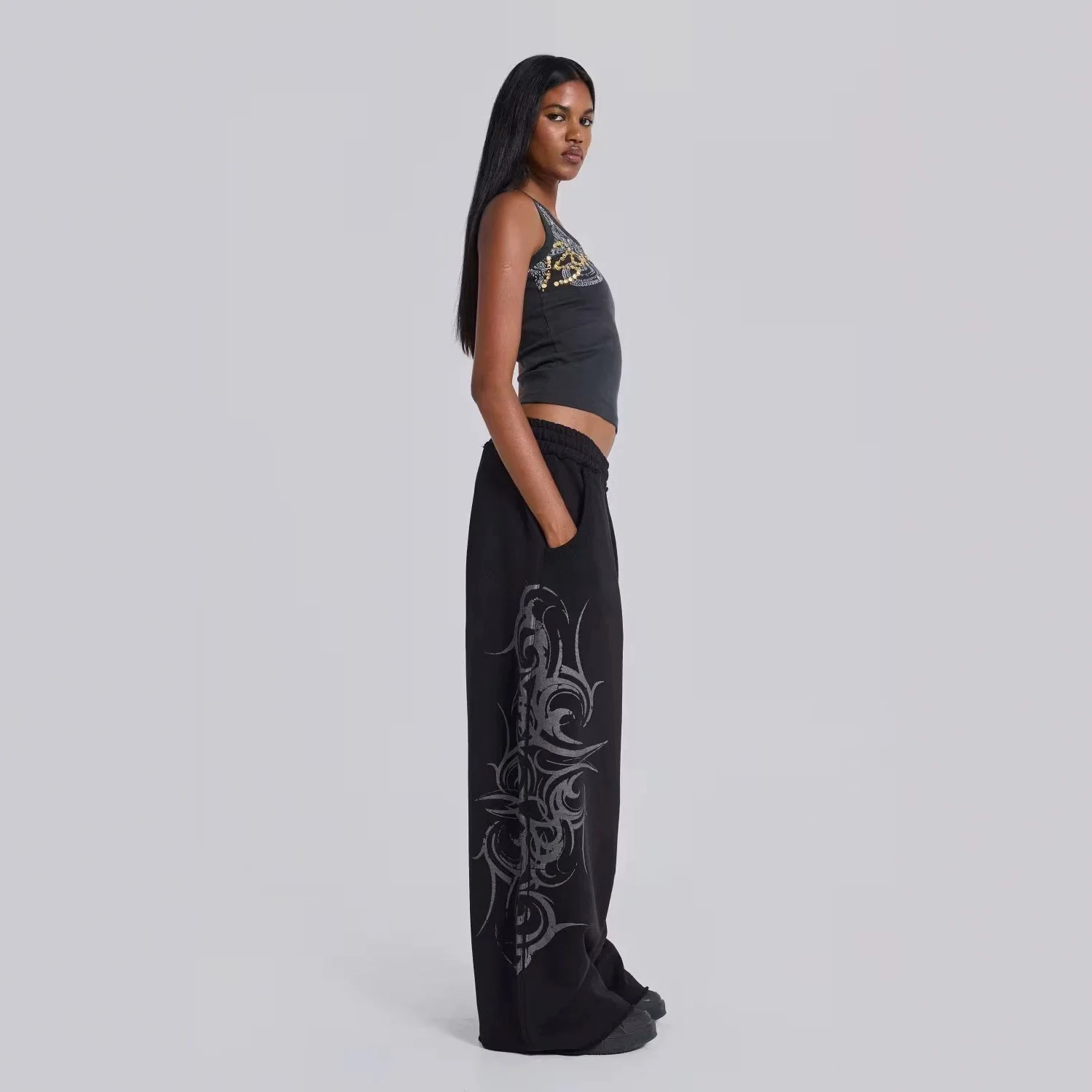 Versatile Casual Wide-leg Pants With A Graphic Print Sporty Long Trousers — image 4