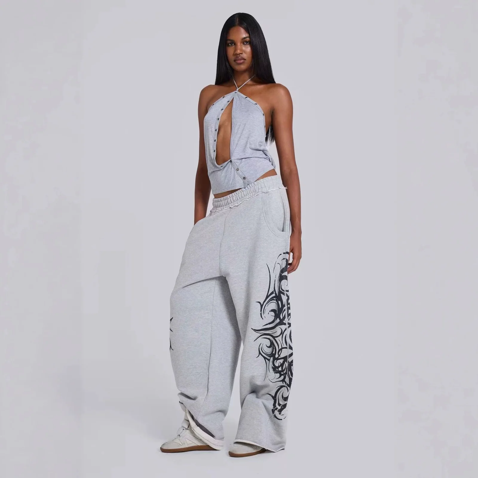 Versatile Casual Wide-leg Pants With A Graphic Print Sporty Long Trousers — image 7
