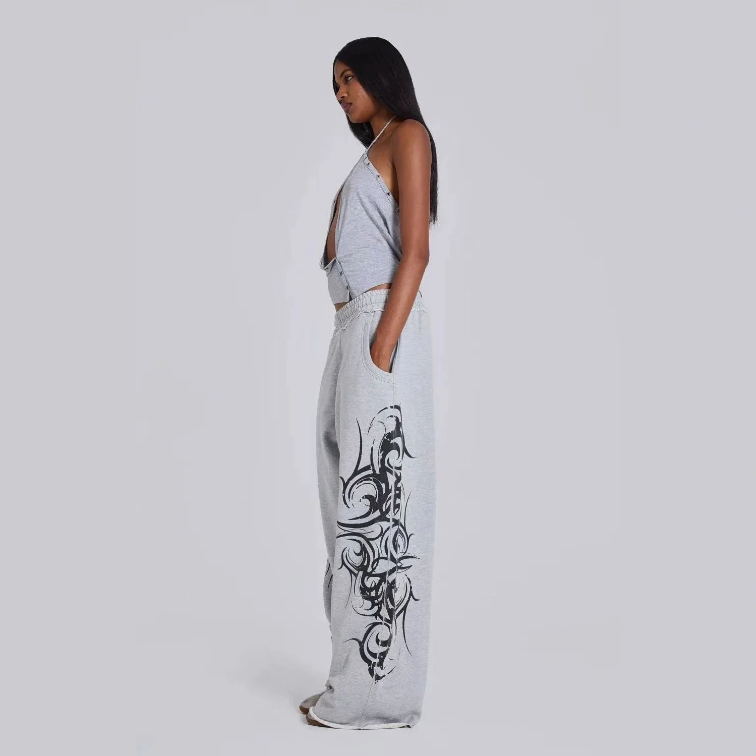 Versatile Casual Wide-leg Pants With A Graphic Print Sporty Long Trousers — image 3
