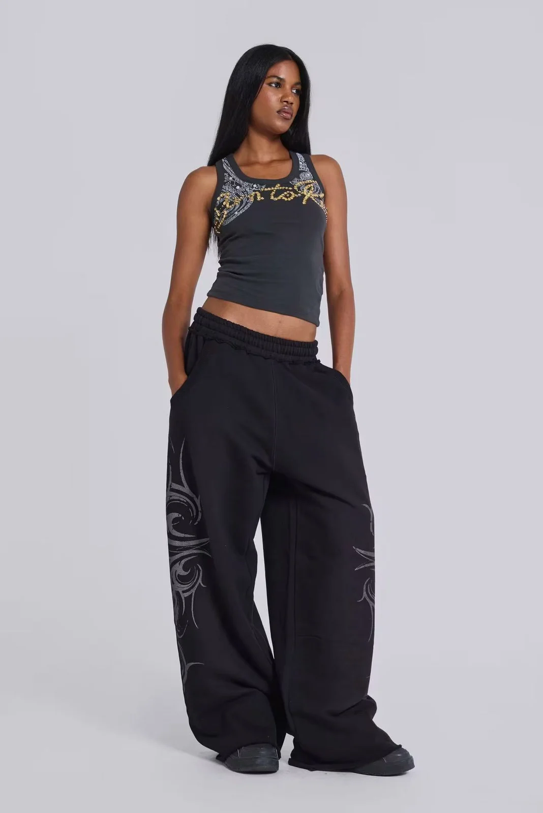 Versatile Casual Wide-leg Pants With A Graphic Print Sporty Long Trousers — image 6
