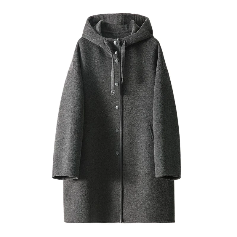 Versatile Hooded Patchwork Long-sleeve Wool Coat — image 4