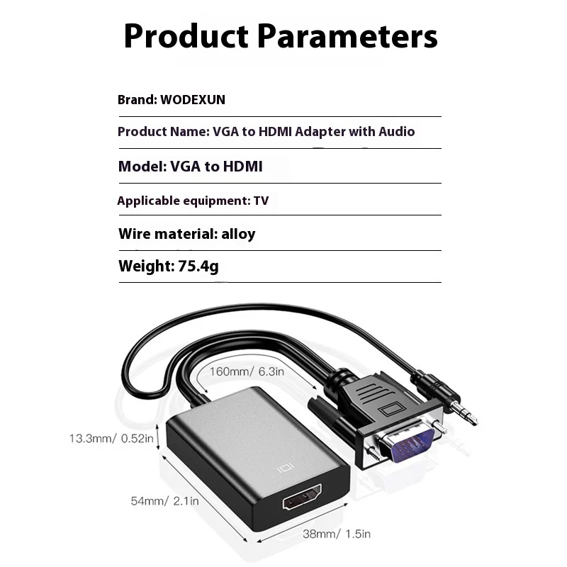 VGA To HDMI Adapter Cable With Audio Power Supply 1080p Plug And Play — image 4