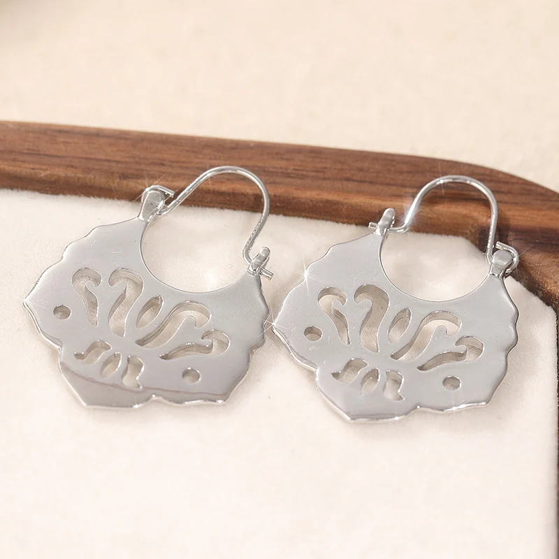 Vintage Abstract Cutout Drop Earrings Silver Tone Brass Women Daily Party Fashion… — image 2