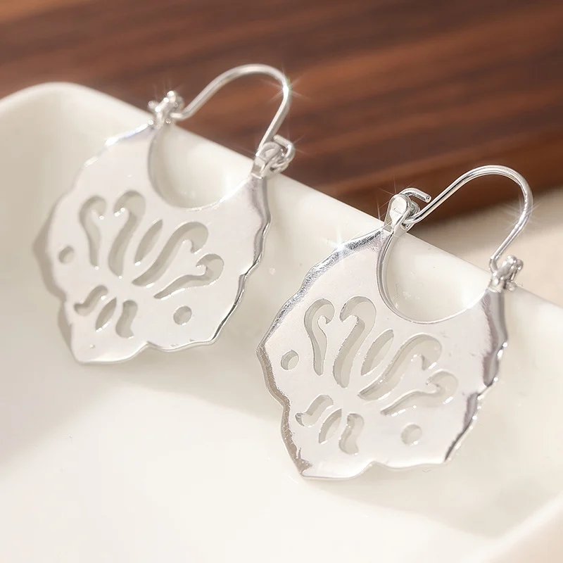 Vintage Abstract Cutout Drop Earrings Silver Tone Brass Women Daily Party Fashion… — image 3