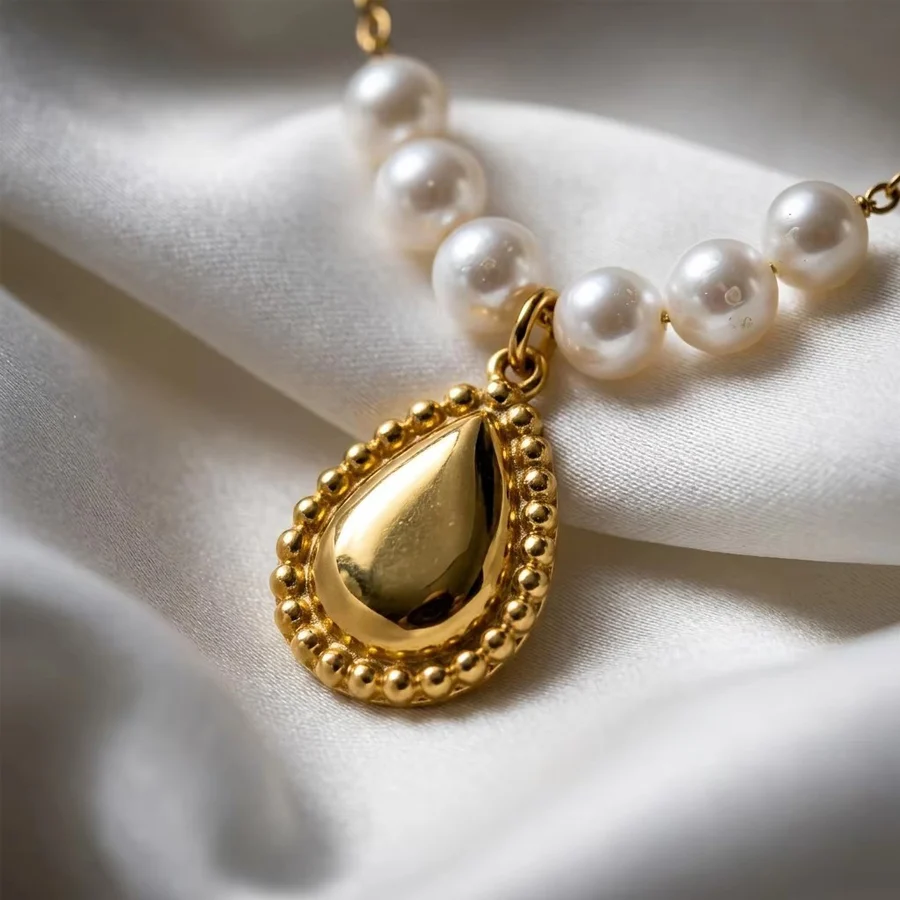 Vintage Double Layer Jewelry Set Stainless Steel Gold Tone Paperclip Chain Teardrop… — image 4