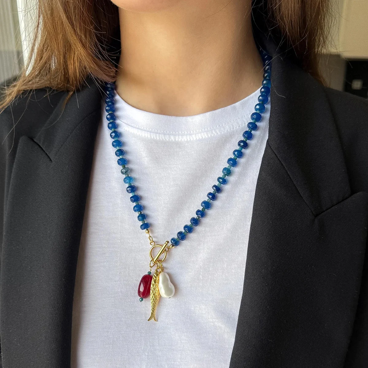 Vintage Glass Beaded Pendant Necklace For Women — image 2