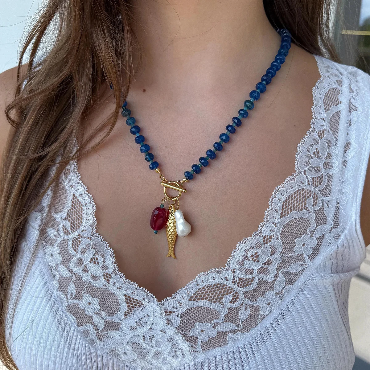 Vintage Glass Beaded Pendant Necklace For Women — image 5