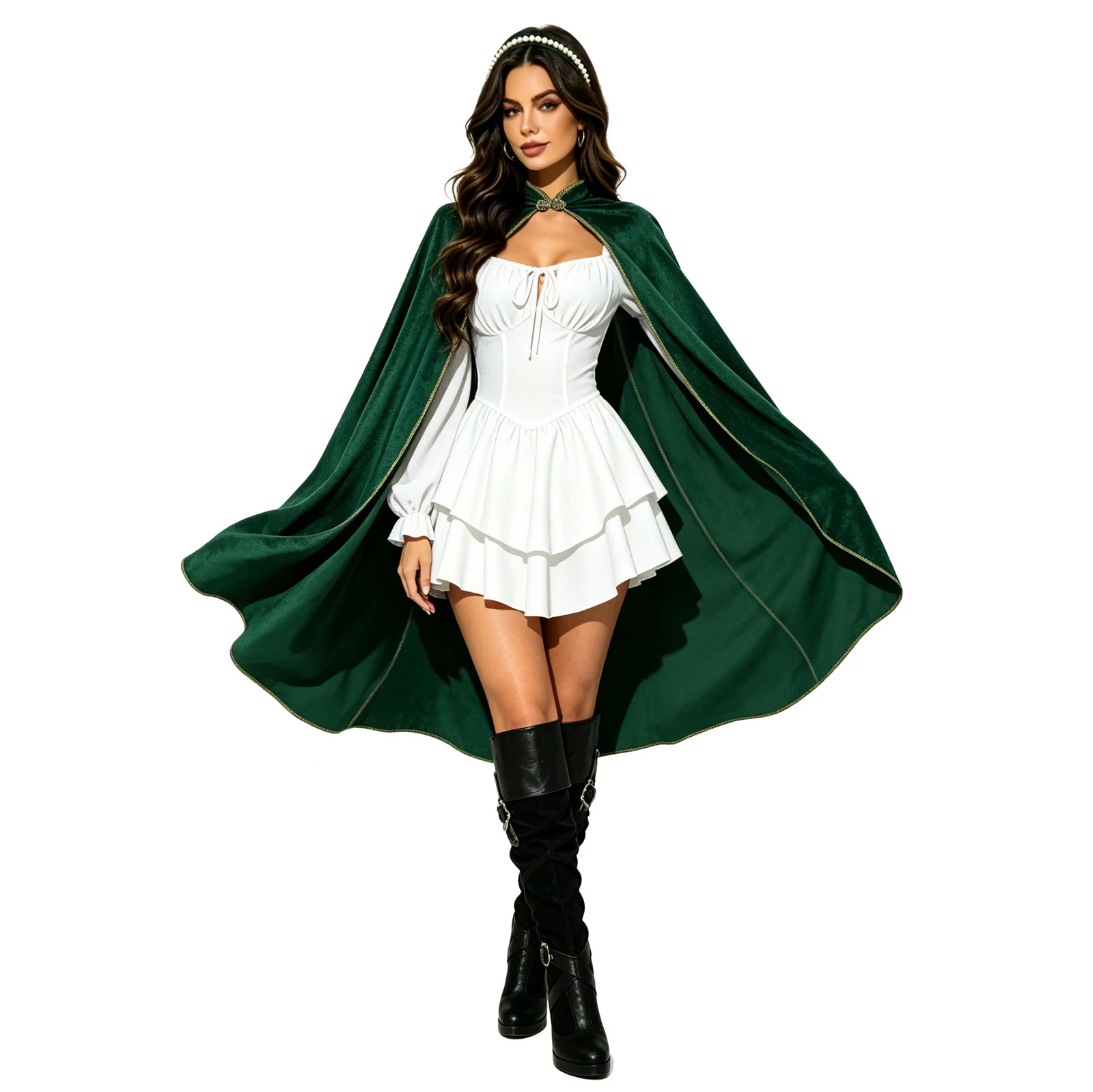 Vintage Gold Velvet Cloak With Stand Collar Shawl Halloween Cape — image 2