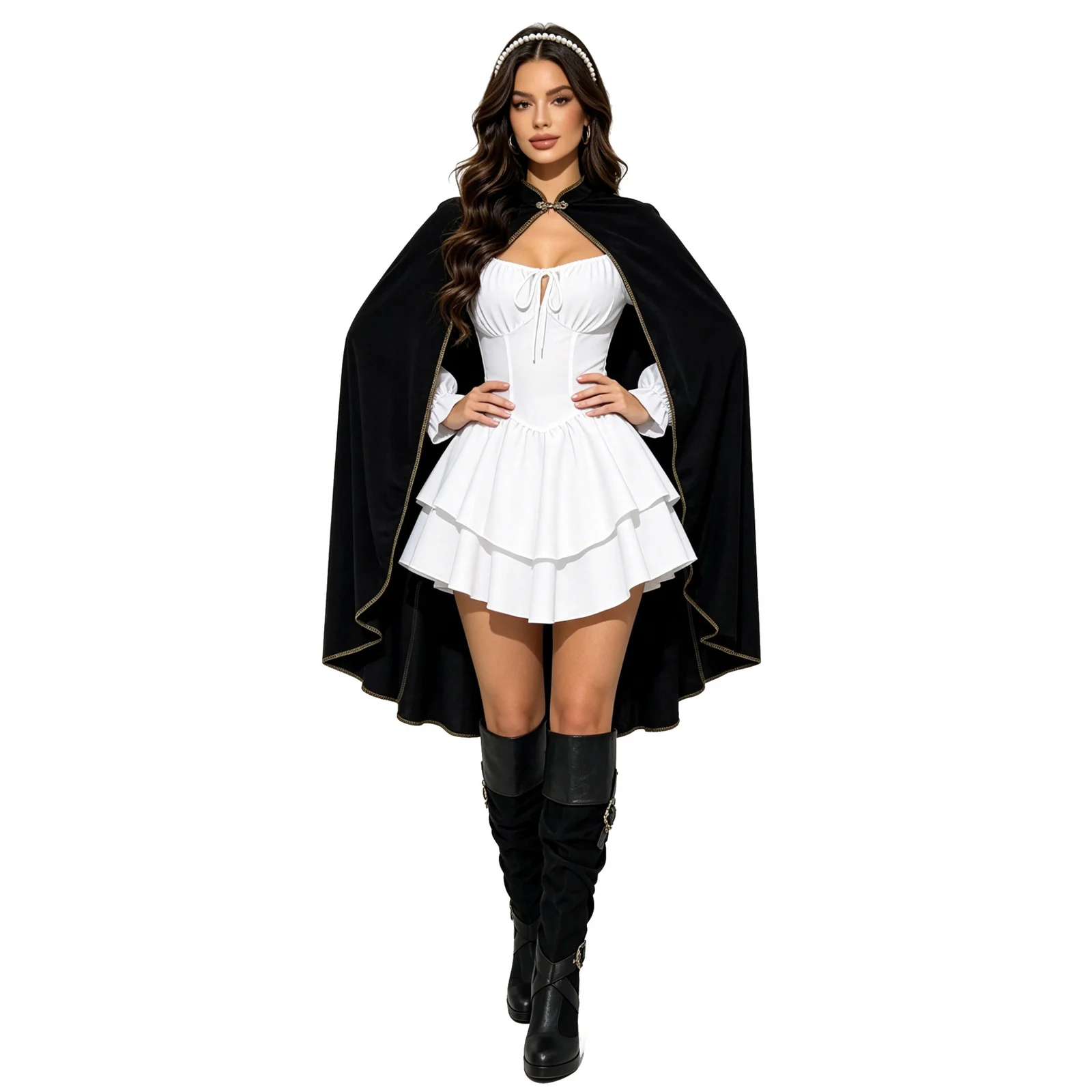 Vintage Gold Velvet Cloak With Stand Collar Shawl Halloween Cape — image 4