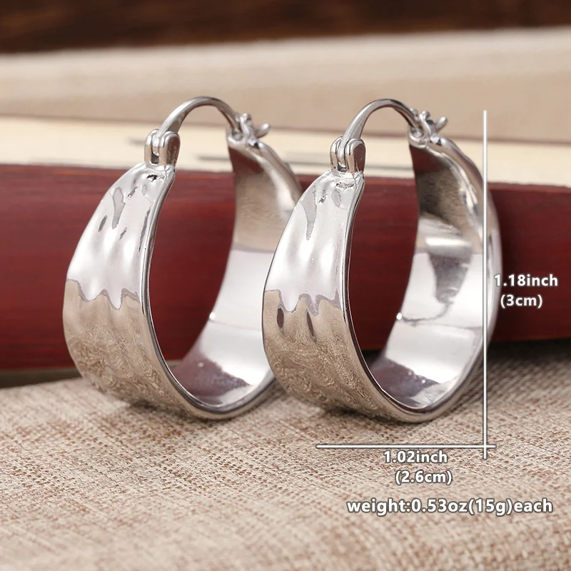 Vintage Hammered Chunky Hoop Earrings Silver Tone Brass Women Daily Party Fashion… — image 3