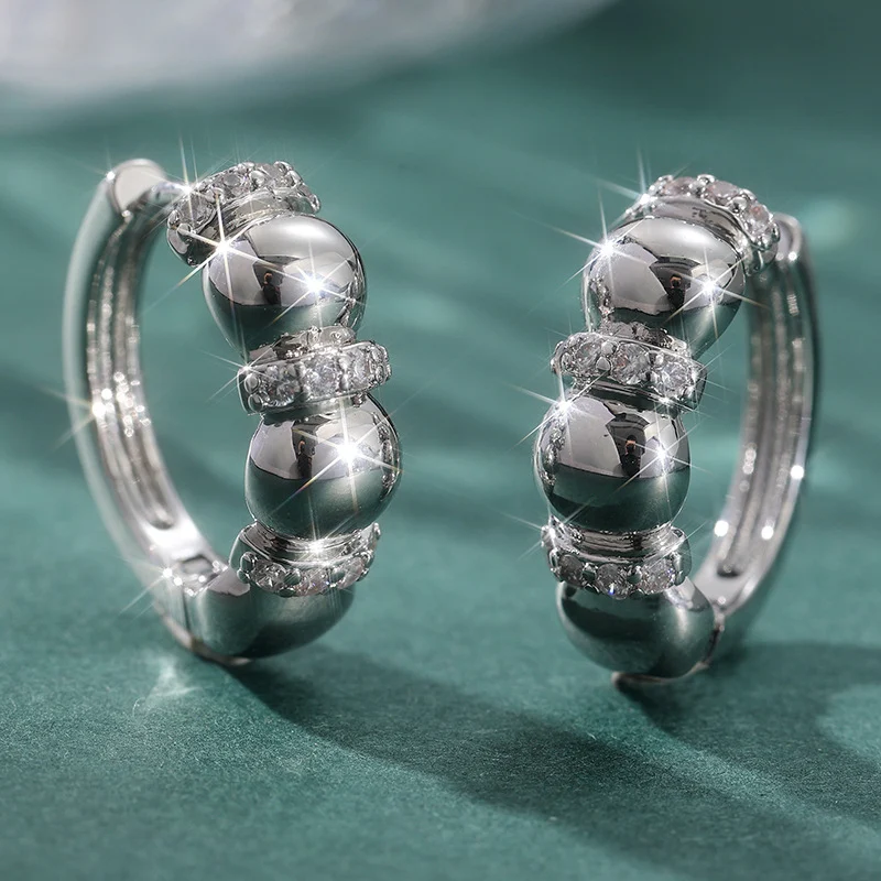 Vintage Metal Ball Crystal Hoop Earrings Gold Silver Tone Brass Women Party Fashion… — image 5