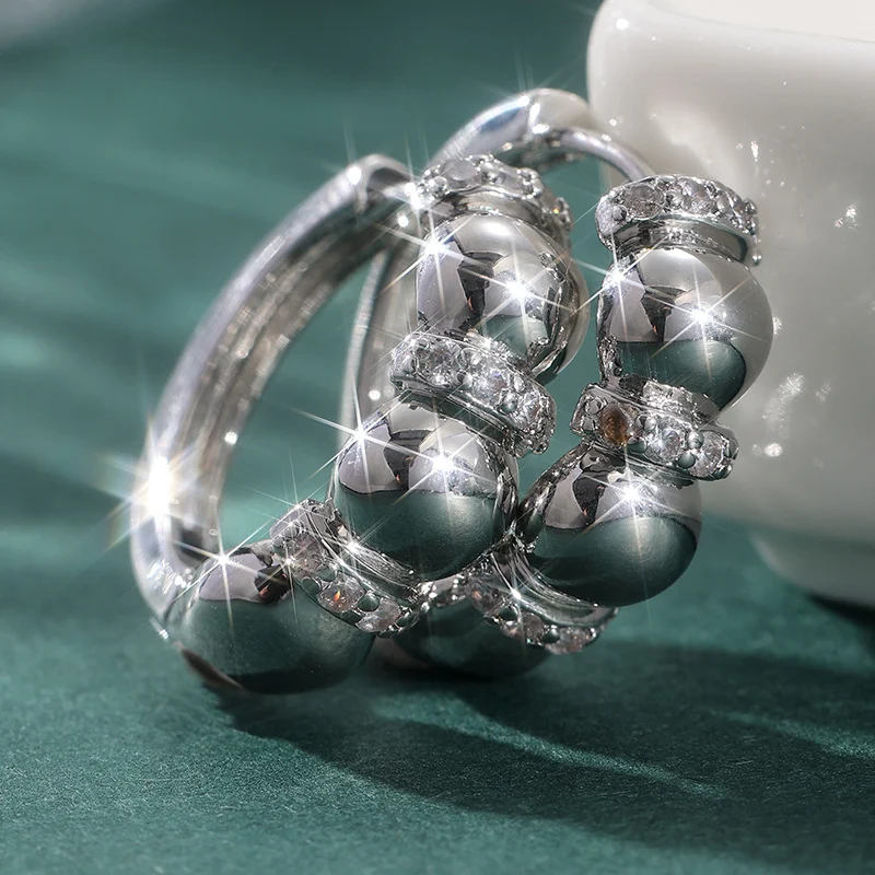 Vintage Metal Ball Crystal Hoop Earrings Gold Silver Tone Brass Women Party Fashion… — image 2