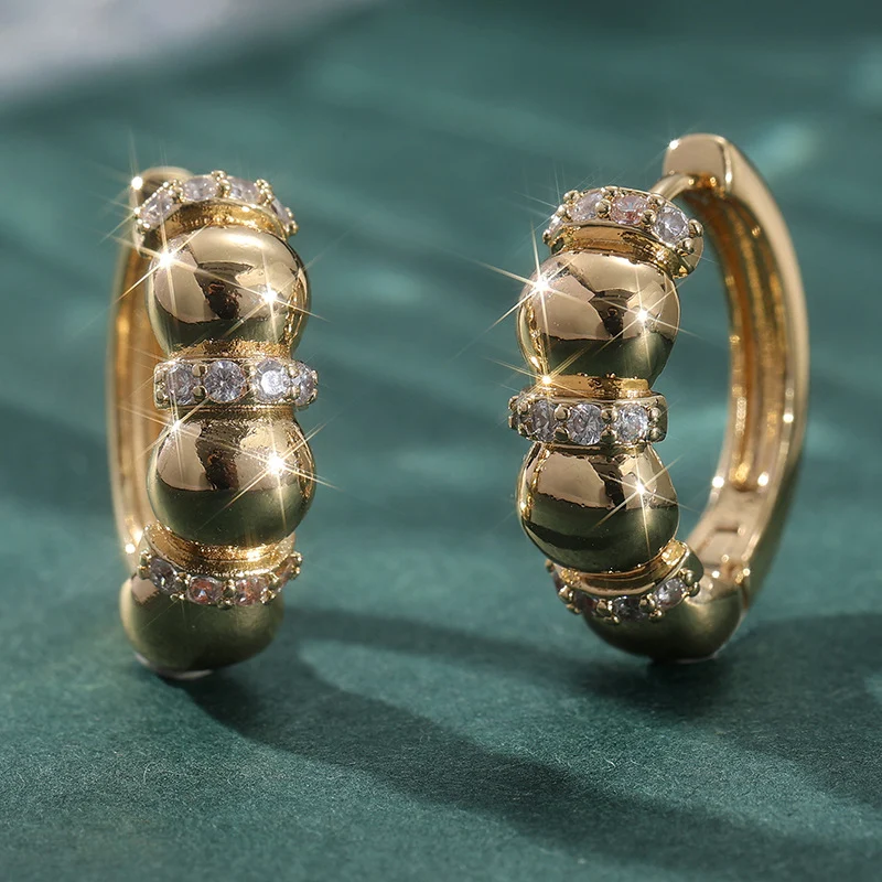 Vintage Metal Ball Crystal Hoop Earrings Gold Silver Tone Brass Women Party Fashion… — image 6