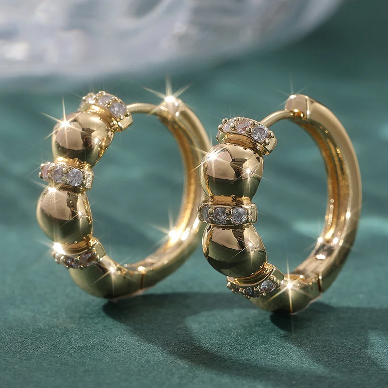 Vintage Metal Ball Crystal Hoop Earrings Gold Silver Tone Brass Women Party Fashion… — image 8