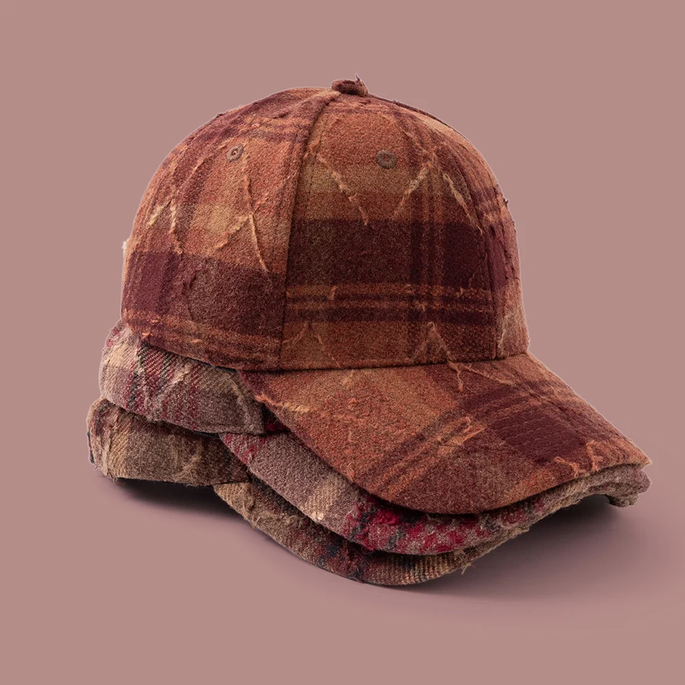 Vintage Patterned Grunge Baseball Cap With Frayed Edges And Multi-color Checkered… — image 4