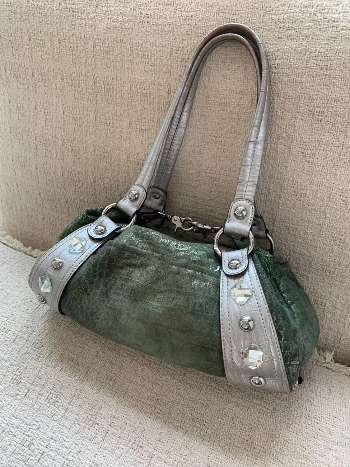 Vintage Spice Girls-style Green-and-silver Gemstone Single-shoulder Bag — image 2