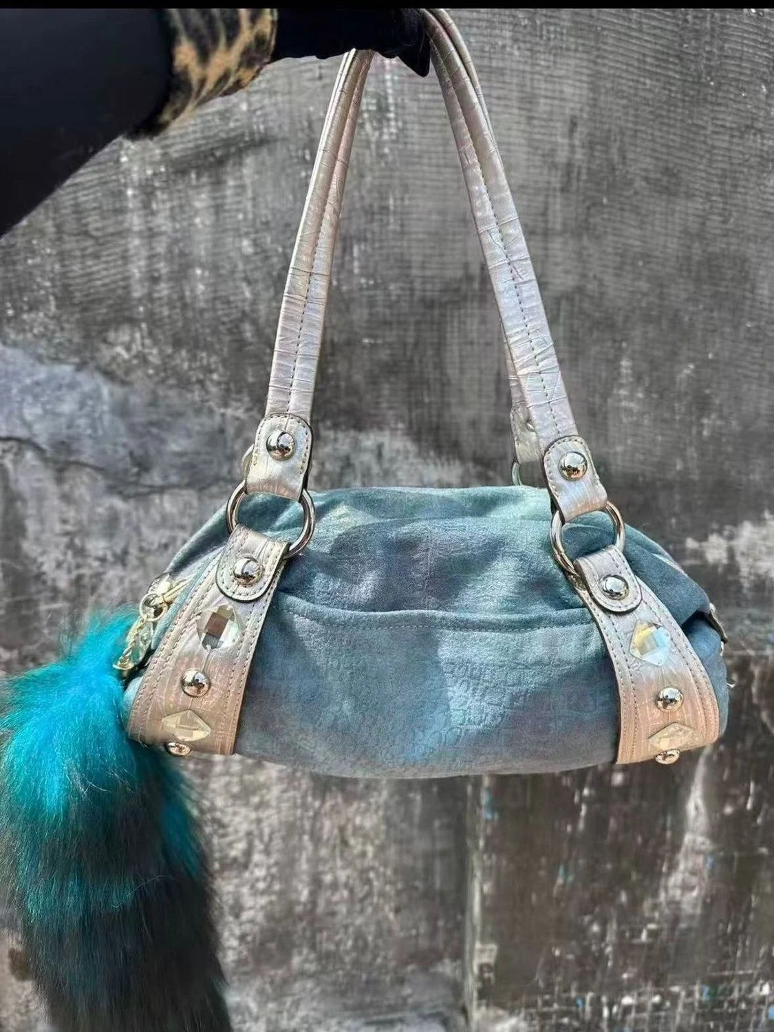 Vintage Spice Girls-style Green-and-silver Gemstone Single-shoulder Bag — image 3