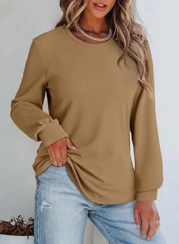 Waffle-knit Crew-neck Top With A Curved Hem And Relaxed Long Sleeves — image 8