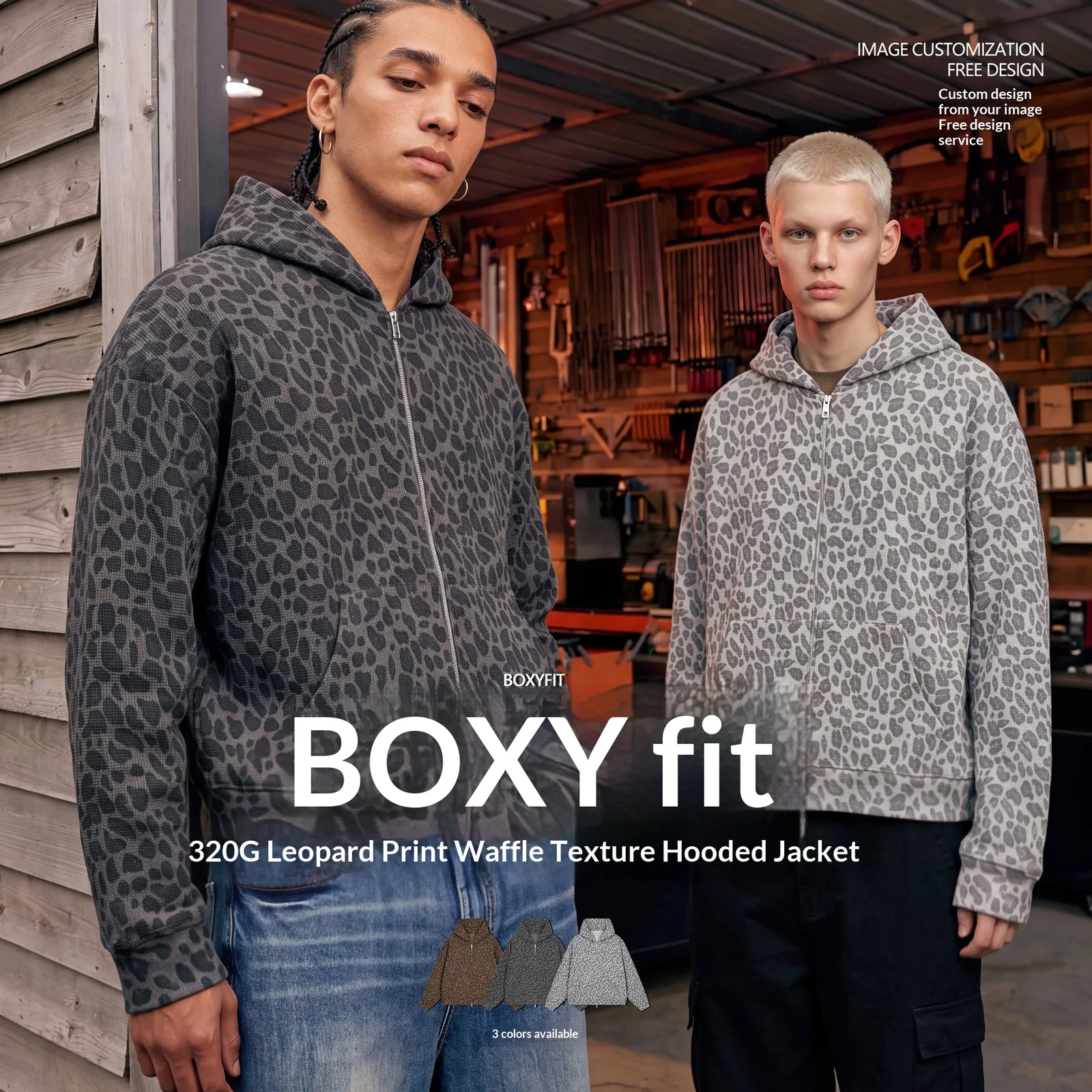 Waffle-textured Hooded Zip-up Sweatshirt Jacket — image 6
