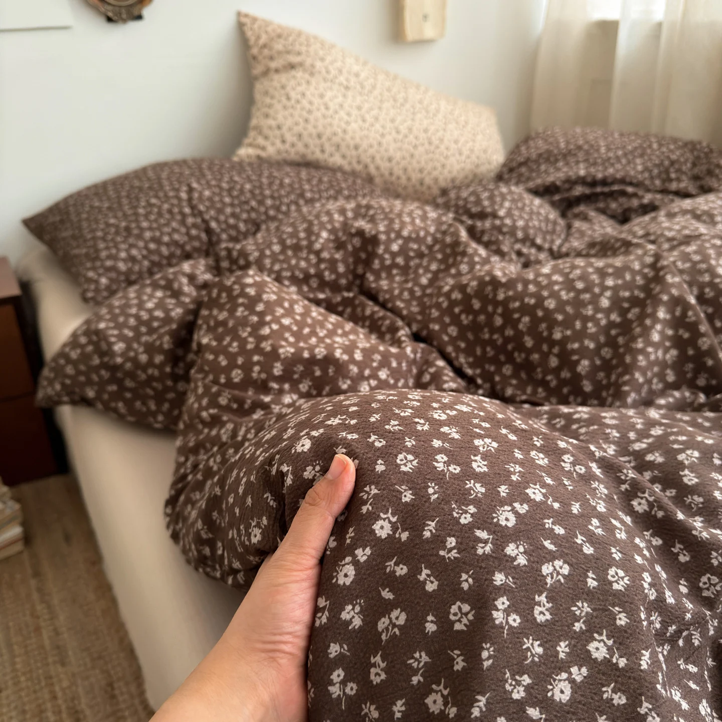 Washed Cotton Artistic Vintage Bed Sheet And Duvet Cover Set — image 3