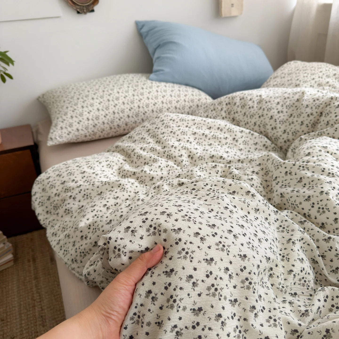 Washed Cotton Artistic Vintage Bed Sheet And Duvet Cover Set — image 9