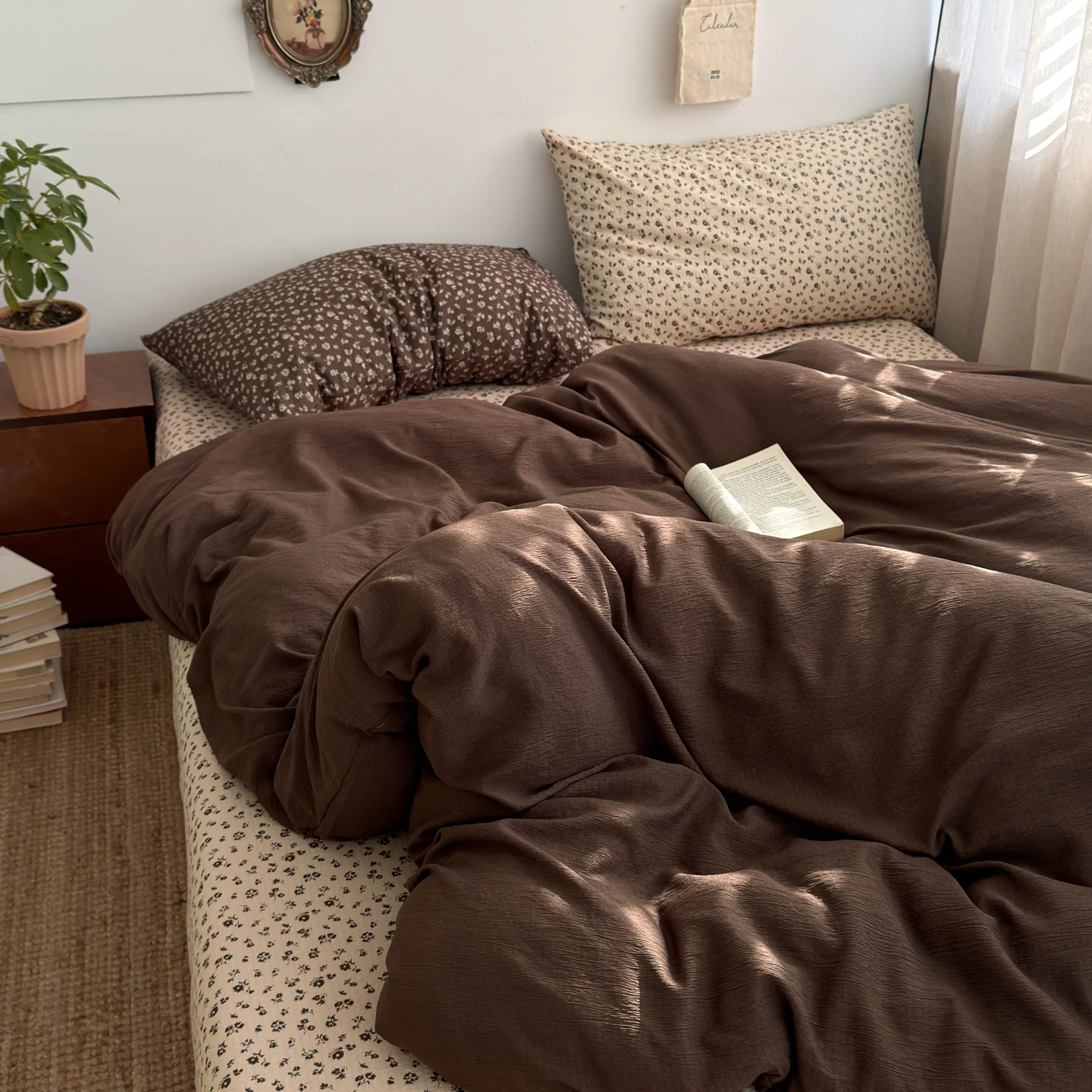 Washed Cotton Artistic Vintage Bed Sheet And Duvet Cover Set — image 14