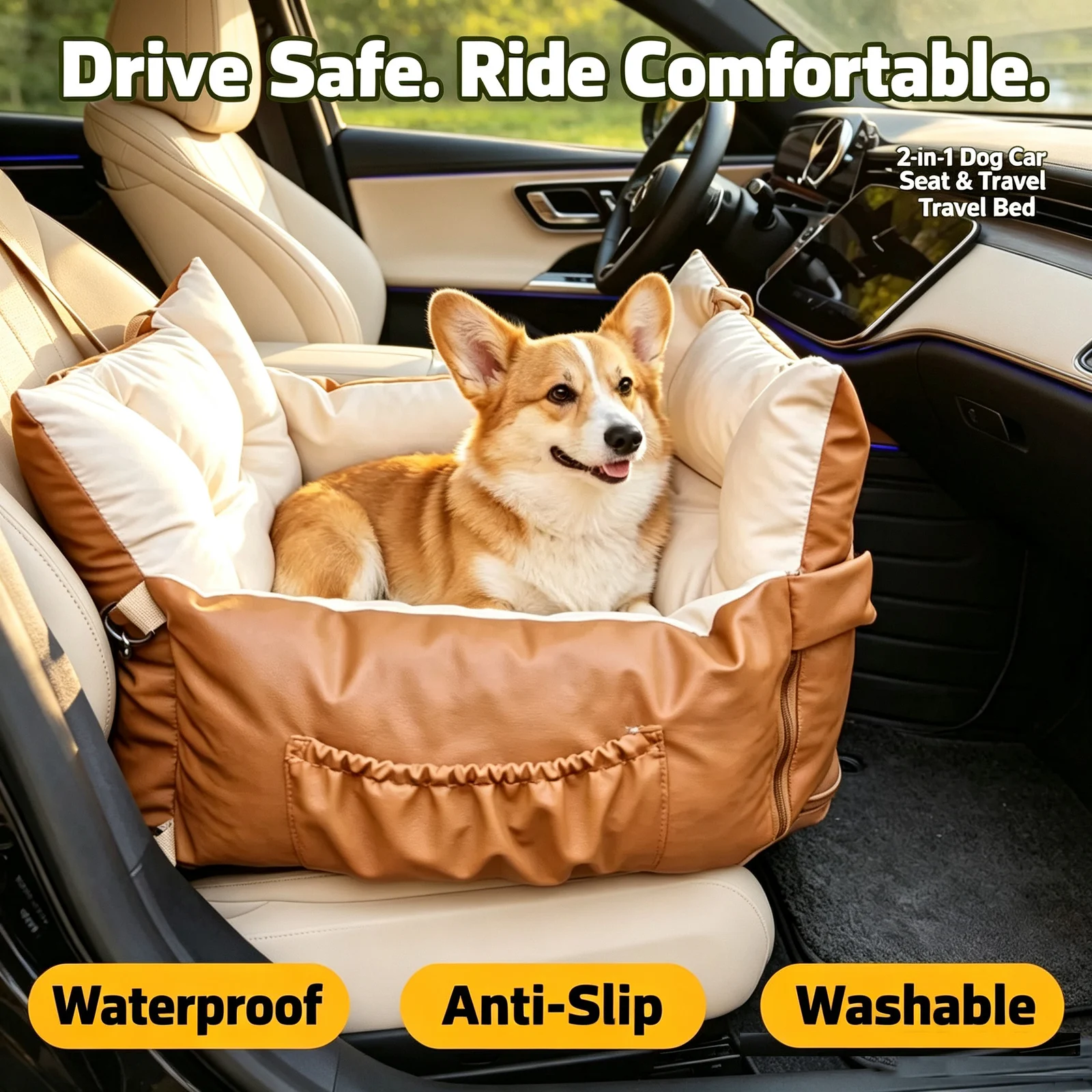 Waterproof Dog Car Seat Bed 2 In 1 Convertible Pet Travel Carrier Safety Booster With… — image 2
