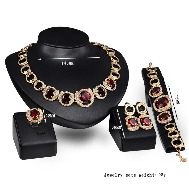 Wedding Bridal Accessories Gold Color Crystal Green Red Zircon Pendant Necklace… — image 2